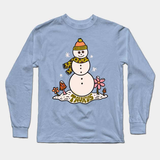 Taurus Snowman Long Sleeve T-Shirt by Doodle by Meg